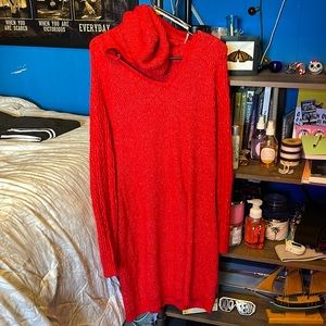 Hooded red sweater dress